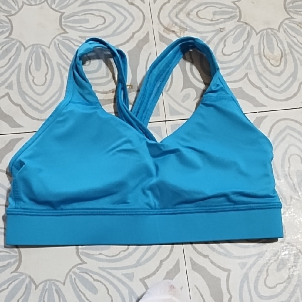 Sm Adult Teal Aqua Green Blue Sports Bra AVIA strappy Padded Athletic Top Gym